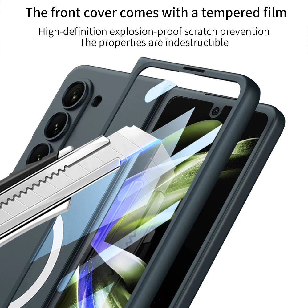 For Samsung Galaxy Z Fold 5 Magsafe Case Matte Magnetic Wireless Charging Skin Friendly With Tempered Film Shockproof Hard Cover