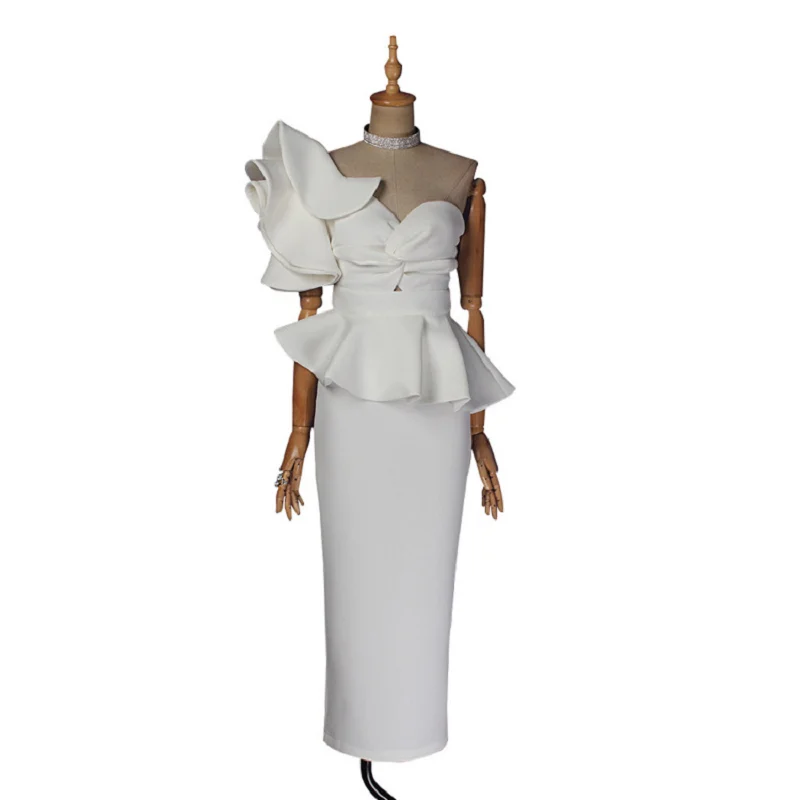 

Fashion Asymmetric Sexy Backless Bodycon Ruffle Sleeves One Shoulder Summer Elegant Midi Women's Party Dresses