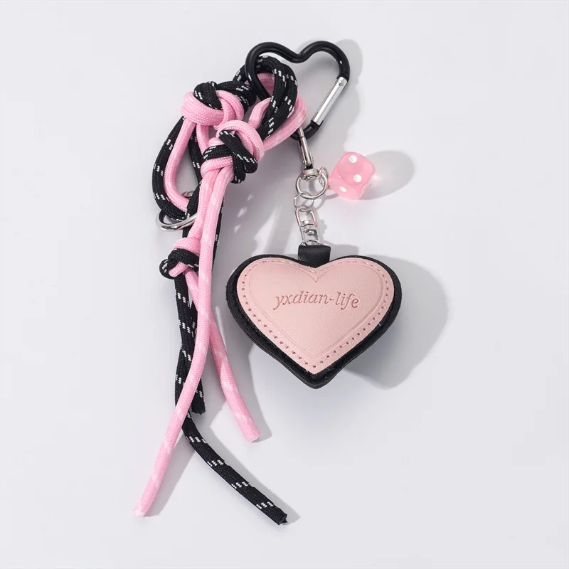 Cartoon Pink Heart-shaped Leather Pendant Keychain Personality Creative Pink Dice Women's Bag Key Chain Trinket for Female Gift