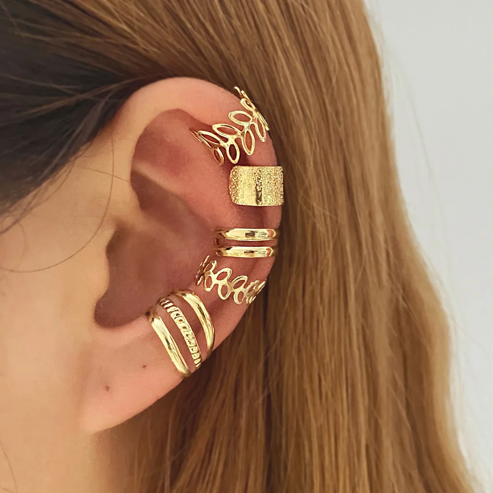LATS Silver Color Leaves Clip Earrings for Women Men Creative Simple C Ear Cuff Non-Piercing Ear Ear Clip Set Trend Jewelry Gift 2