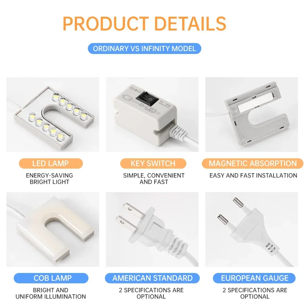 EU/US Plug Sewing Machine Light 10LED/COB U-Shape Flexible Industrial Lighting Lamp Magnetic Base Working Lights For Workbench led work light sewing machine lighting lamp sewing machine light