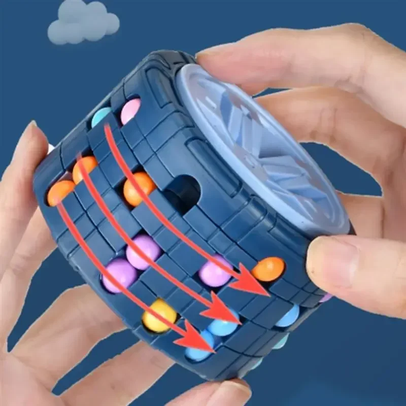3D Cylinder Cube Toy Magical Bean Gyro Rotate Slide Puzzle Games Relieve Stress Children Educational Montessori Infant Toys Gift 2