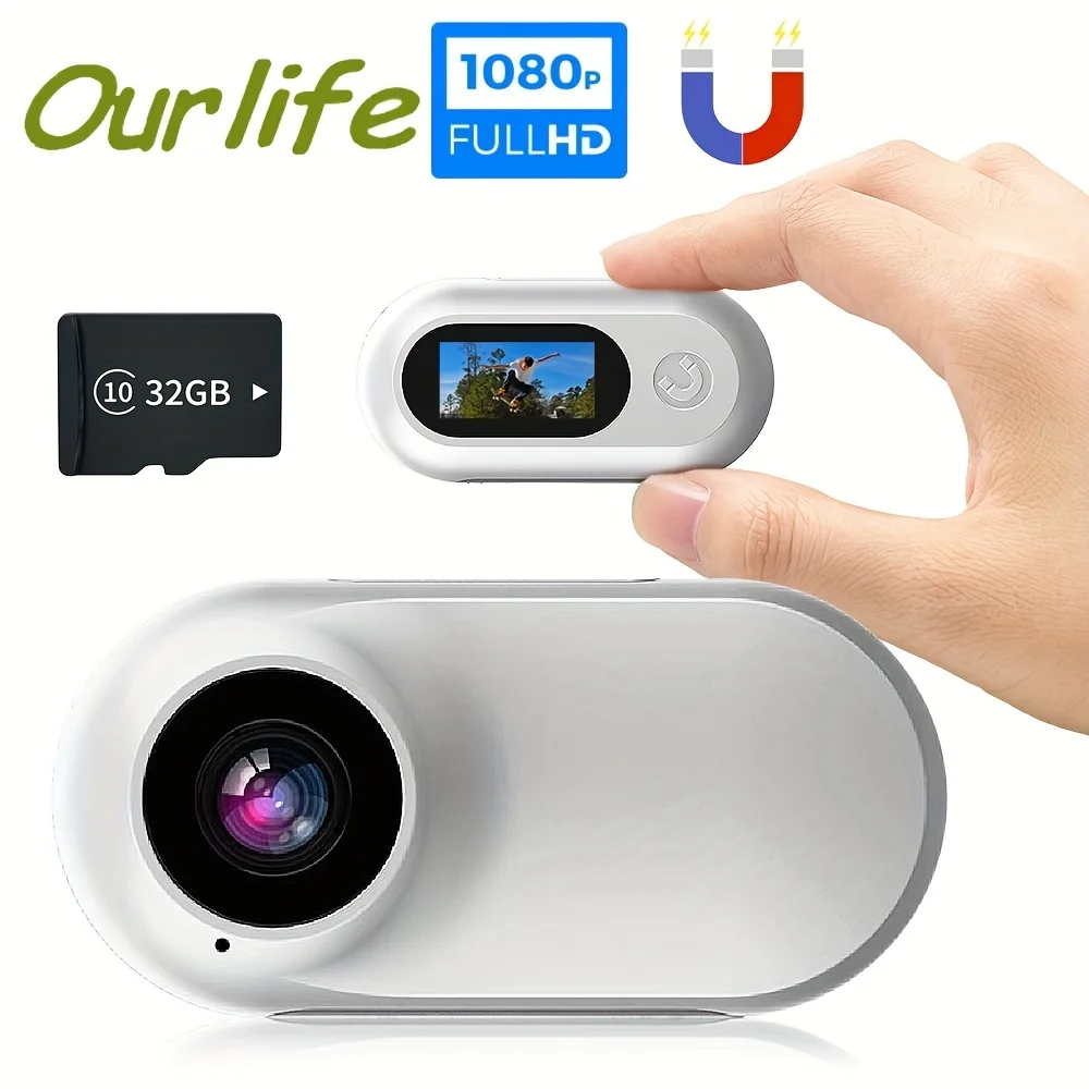 

New Small Action Camera, Portable Thumb Camera For Travel, Sports, Vlogging,With Portable Accessories, Data Cable With 32GB Card
