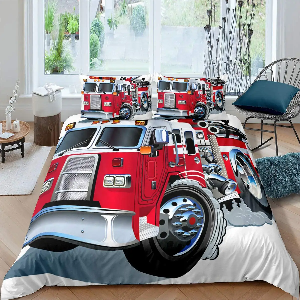 

Домашний текстиль, роскошный комплект постельного белья 3D с пододеяльником и наволочкой для пожарной машины, Детский Комплект постельного белья размера AU/EU/UK/US Queen и King
