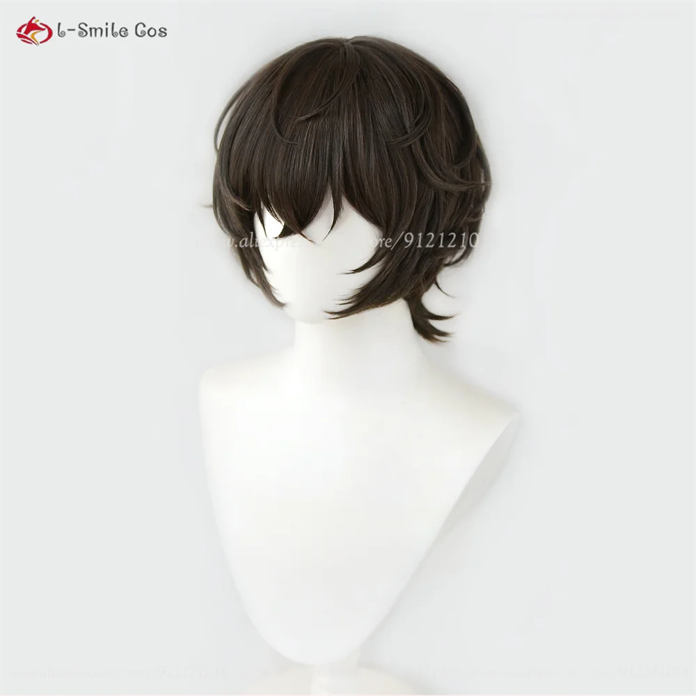 Dazai Osamu Anime Perücke Dunkelbraun Wellig Cosplay Hitzeresistent Unisex 5