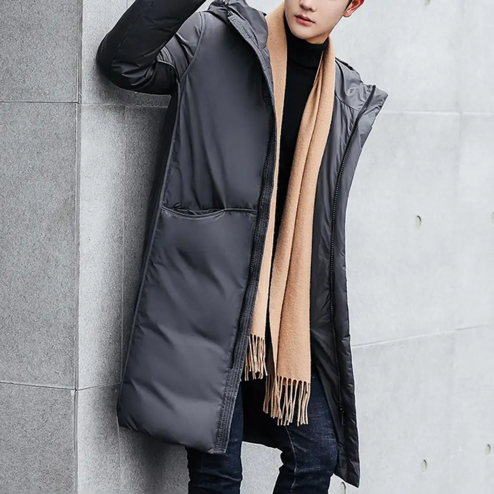 Men Hooded Jacket Cotton Padded Solid Color Long Sleeve Men Coat Winter Outerwear Thicken Fluffy Filling Windbreaker Streetwear