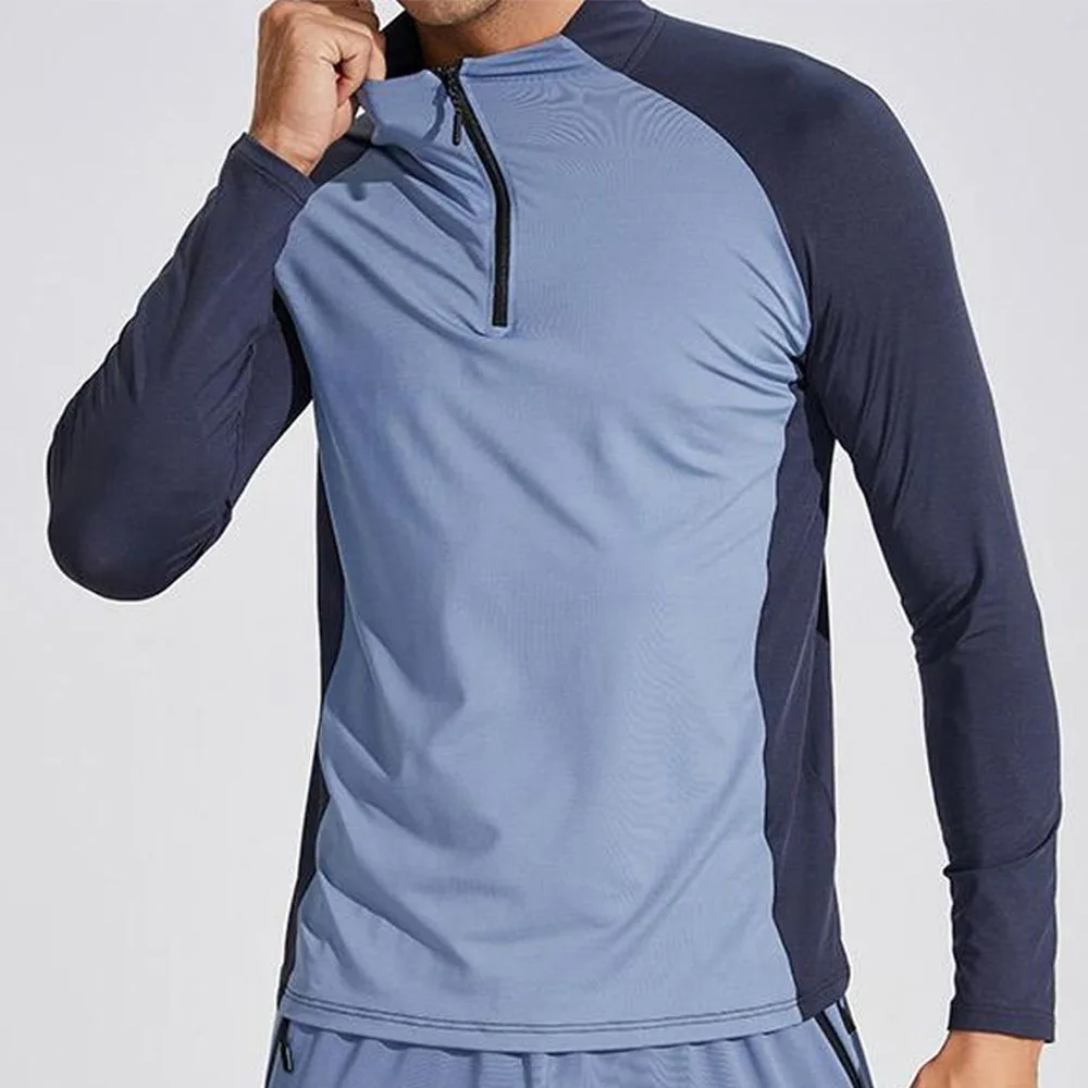 

New Men Long Sleeve Fishing Jersey Breathable Clothes Sun Protection UPF 50+ Running Sports Tight Half Zip Stand Collar Shirts