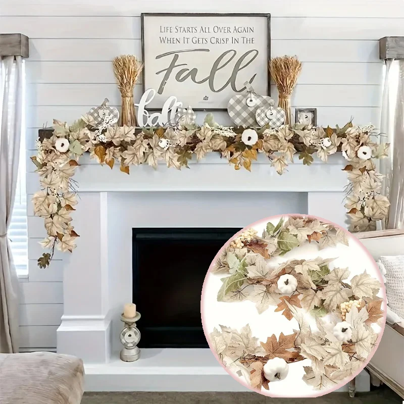 Artificial Fall Maple Leaf string Garland Fake Plants Autumn Decor Leaves Vine for Thanksgiving Festivals Wedding Decora