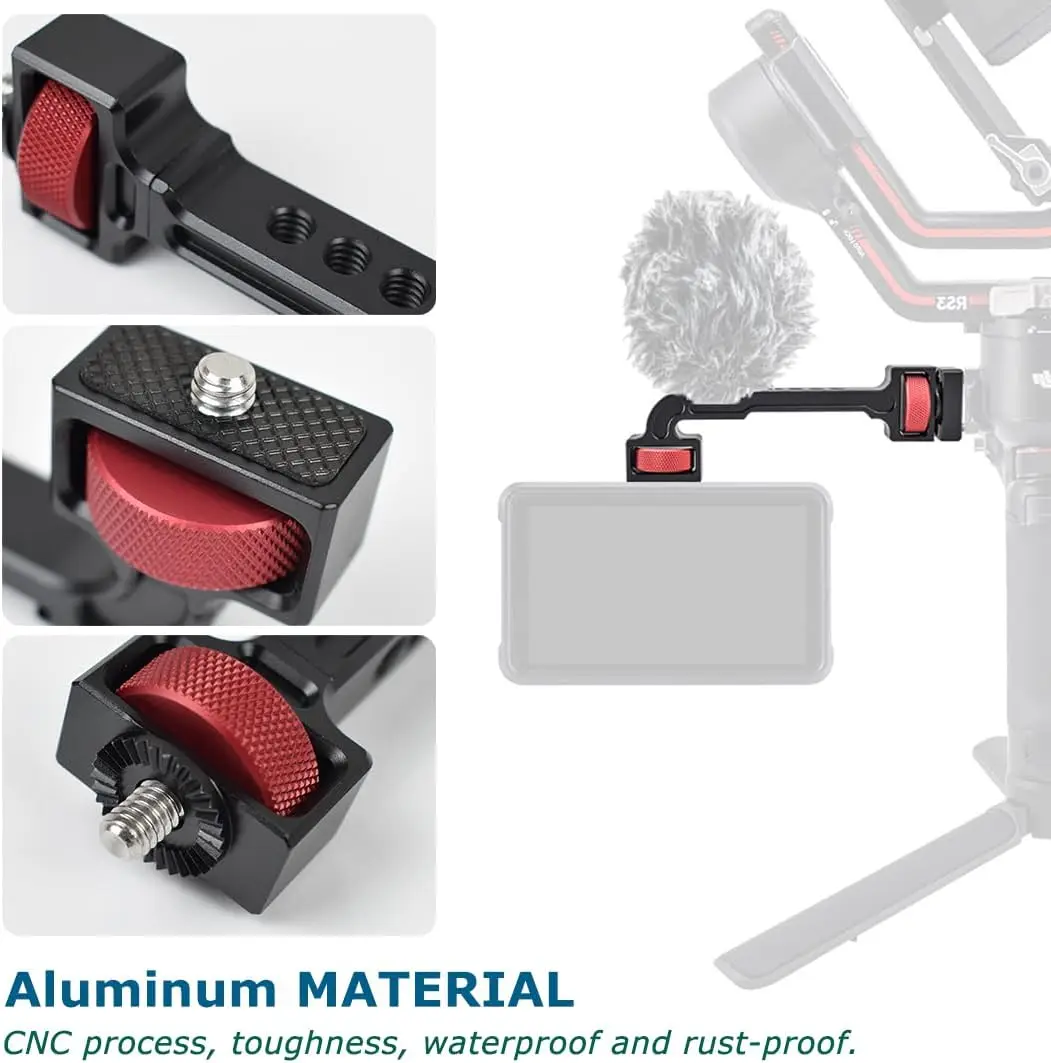 Fixation universelle du support écran pour stabilisateur DJI Ronin et Zhiyun, gros plan sur les molettes
