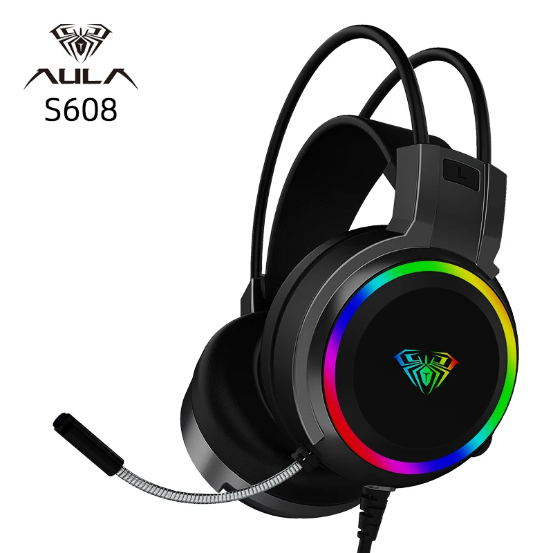 aula S608 Wired Gaming Computer USB/3.5mm RGB Backlight Noise Reduction Esports Gamer Headset With Mic For PC Laptops_voghion.com