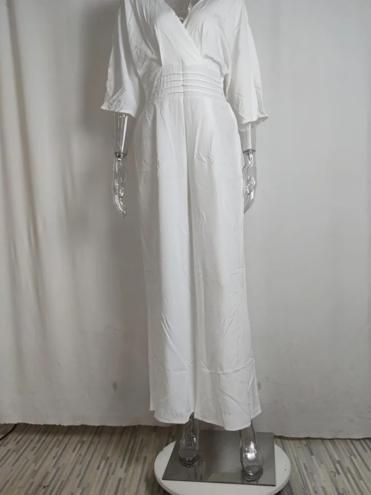 Wmstar Jumpsuits Rompers Women Wholesale Plus Size Woman Instagram Wide Leg Solid Color V Neck Simple Fashionable Jumpsuit