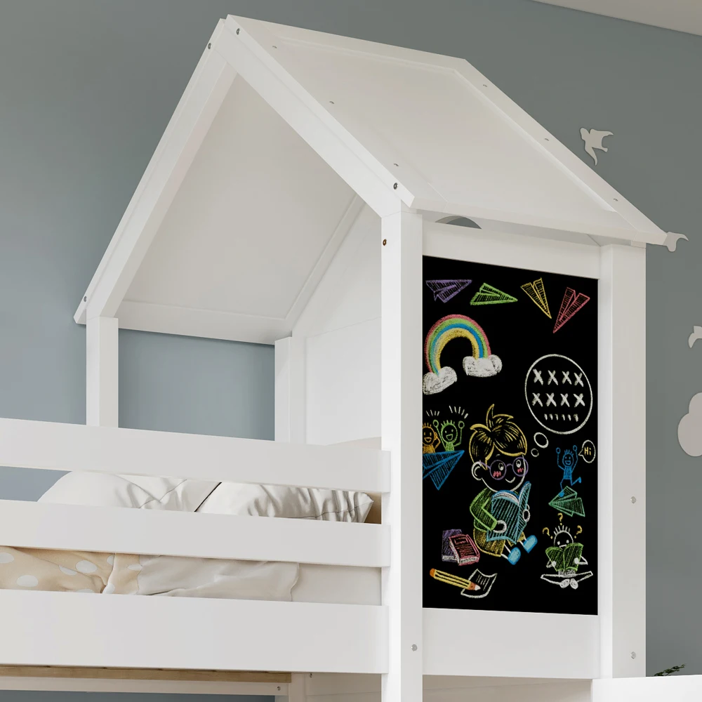 90x200cm Kinder-Etagenbett, mit kleiner Tür und Tisch, schönes Fenster und Dach, dreistufige Leiter, stabiler Lattenrost – Detail 22