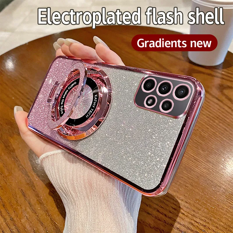 Glitter Phone Case with Magnetic Stand - Shockproof Silicone Clear Bumper Cover