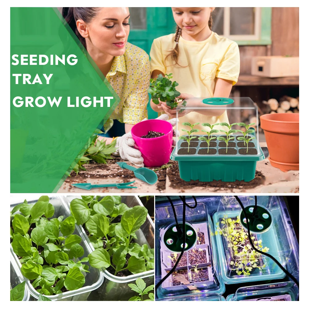 Plants Seed Starter Trays With Grow Light 12 Holes Per Tray For Home Plant Greenhouse