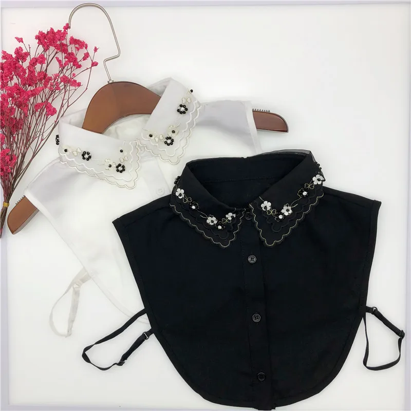 

Linbaiway Women Shirt Handmade Beads Fake Lapel Neck Collar False Collar Women Turn Down Detachable Collars Clothes Accessories