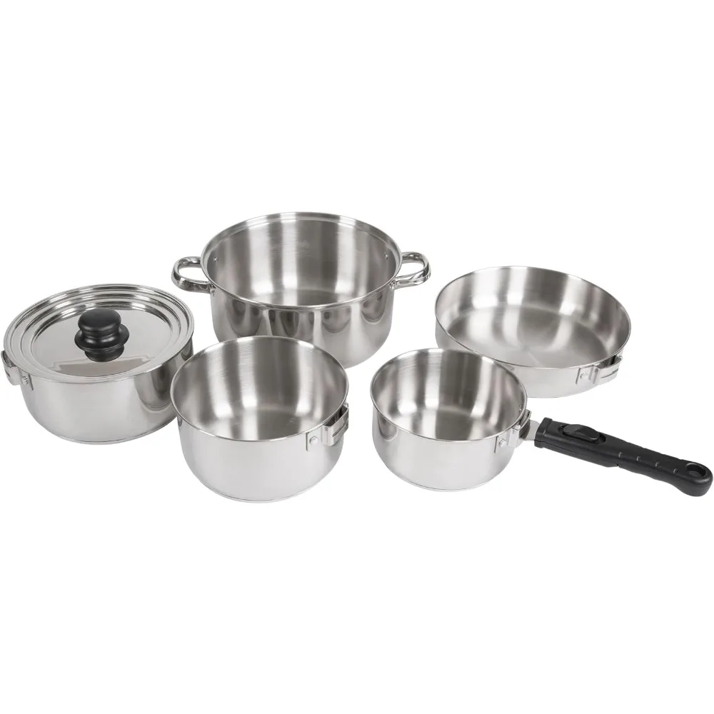 

Stainless steel clad cookware, made of polished chef grade 18/10 stainless steel, with a detachable Cool handle for pots