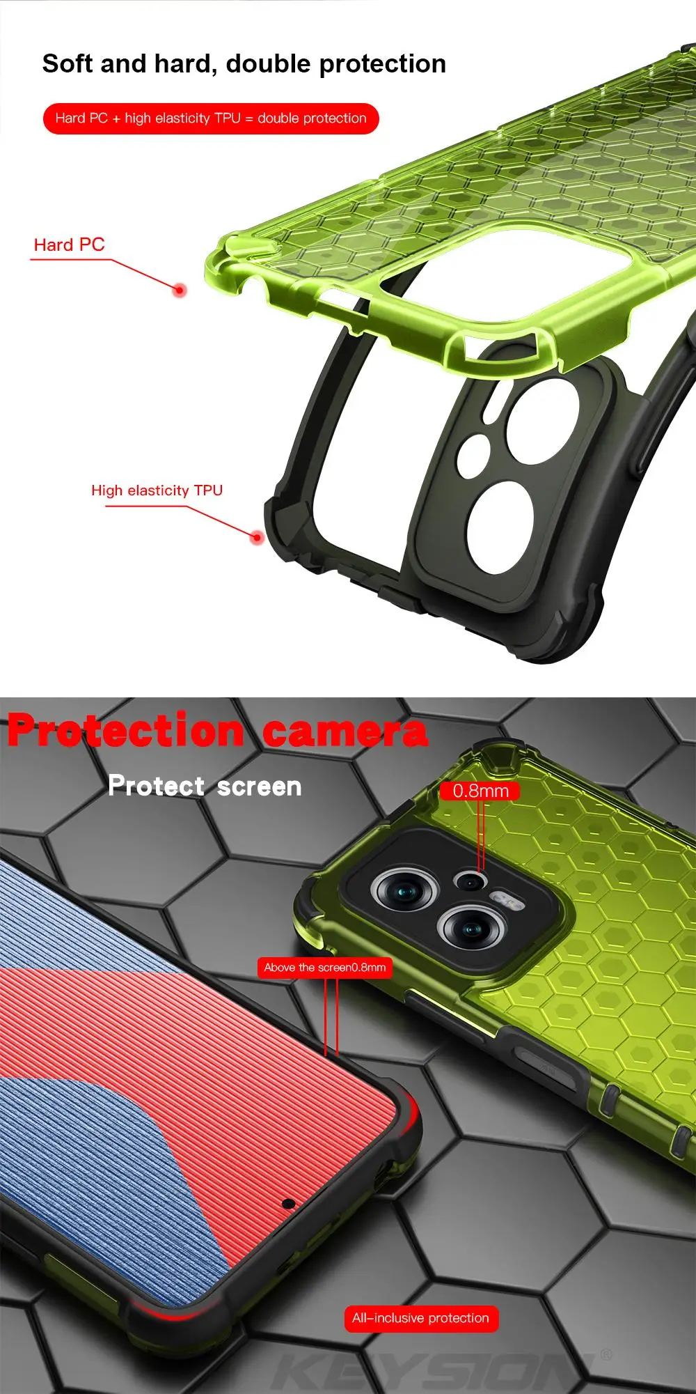 KEYSION Stoßfestes Rüstungsgehäuse für Xiaomi POCO X4 GT X4 Pro 5G Transparente Wabentelefonrückseite für Redmi Note 11T_voghion.com