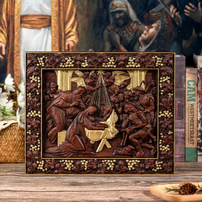 Religious Mural Nativity Scener Birth of Jesus Home Wall Decor Wooden Holy Decoration Gift