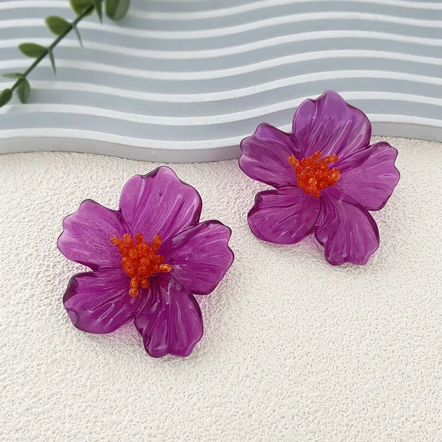 Boucles d'oreilles à fleurs transparentes en acrylique coloré pour femmes, grandes fleurs exagérées, accessoires bijoux de fête, 2025