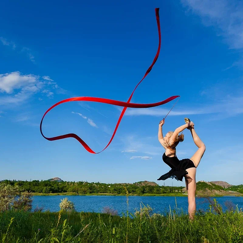 Rhythmic Dance Ribbons Gymnastics Ribbon Dancing Streamers Baton Twirling Artistic Dancing Gymnastics Kids Talent Show 12Pcs