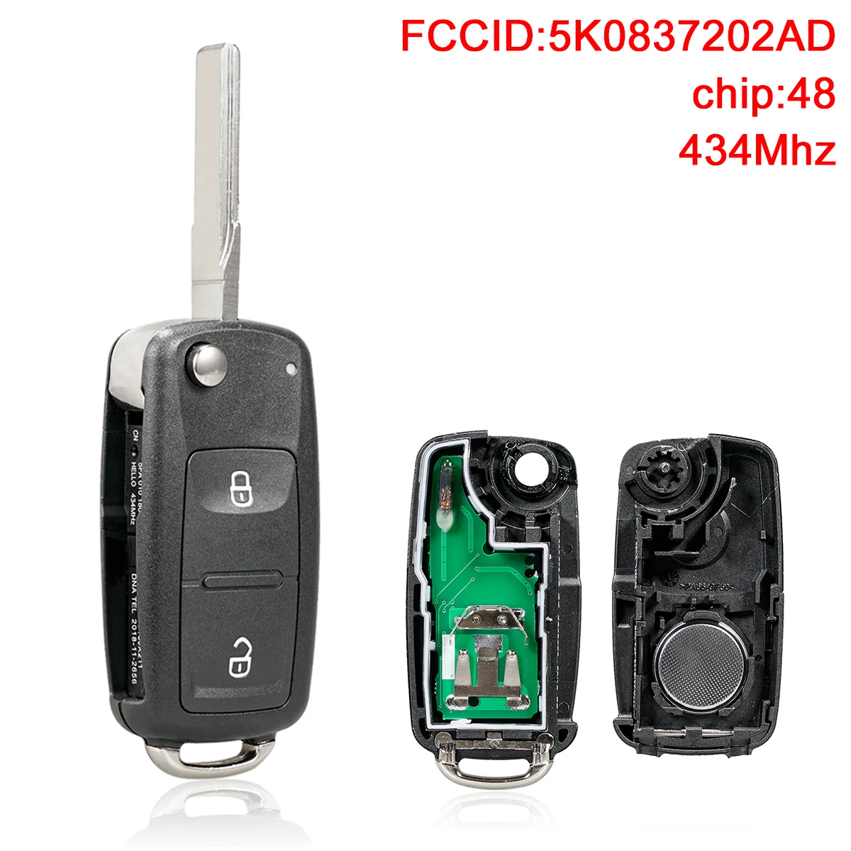 2 Buttons 433MHz Keyless Smart Remote Car Key Fob with ID48 Chip5K0837202AD Fit for Volkswagen VW Transporter 2011-2016 jingyuqin remote car key case shell with id48 chip for vw volkswagen polo golf seat ibiza leon skoda octavia 0 buttons fob