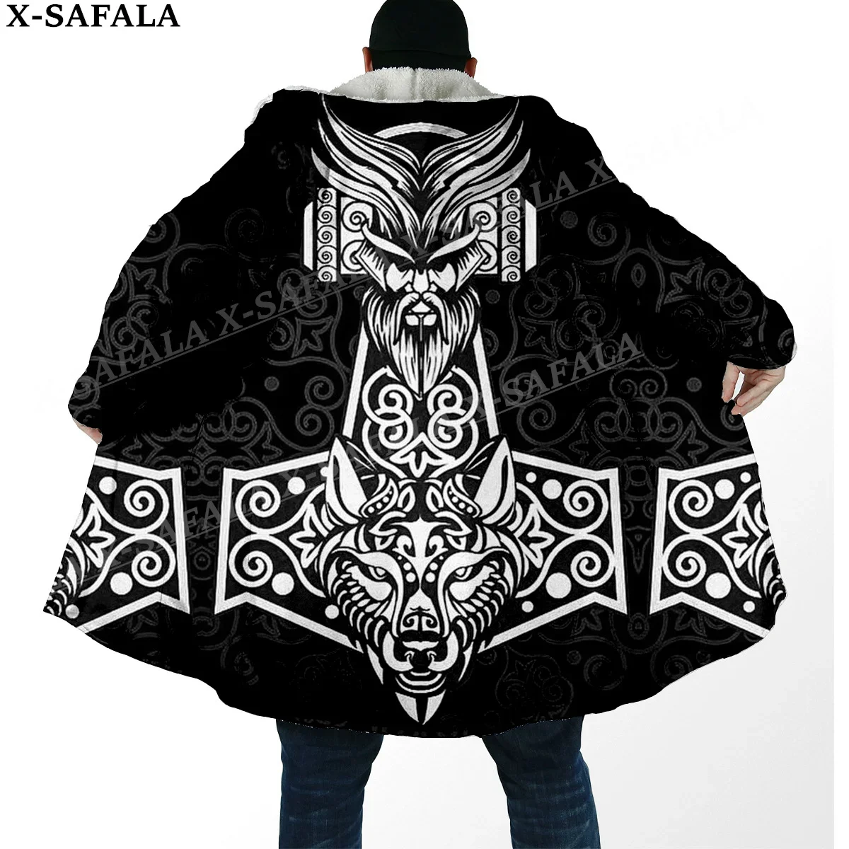 

Viking Tattoo Symbol 3D Print Thick Warm Hooded Cloak Men Overcoat Coat Windproof Fleece Cape Robe Hooded Blanket-8