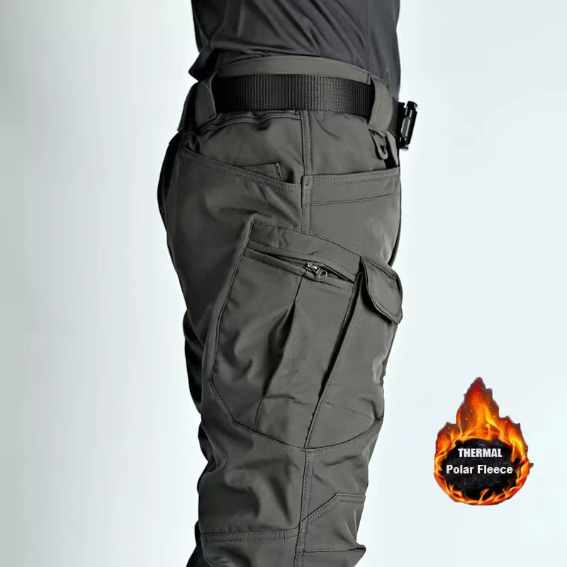 Men Winter Autumn Fleece Waterproof Cargo Pants Hiking Camping Softshell Climbing Casual Warm Tactical Military Combat Trousers