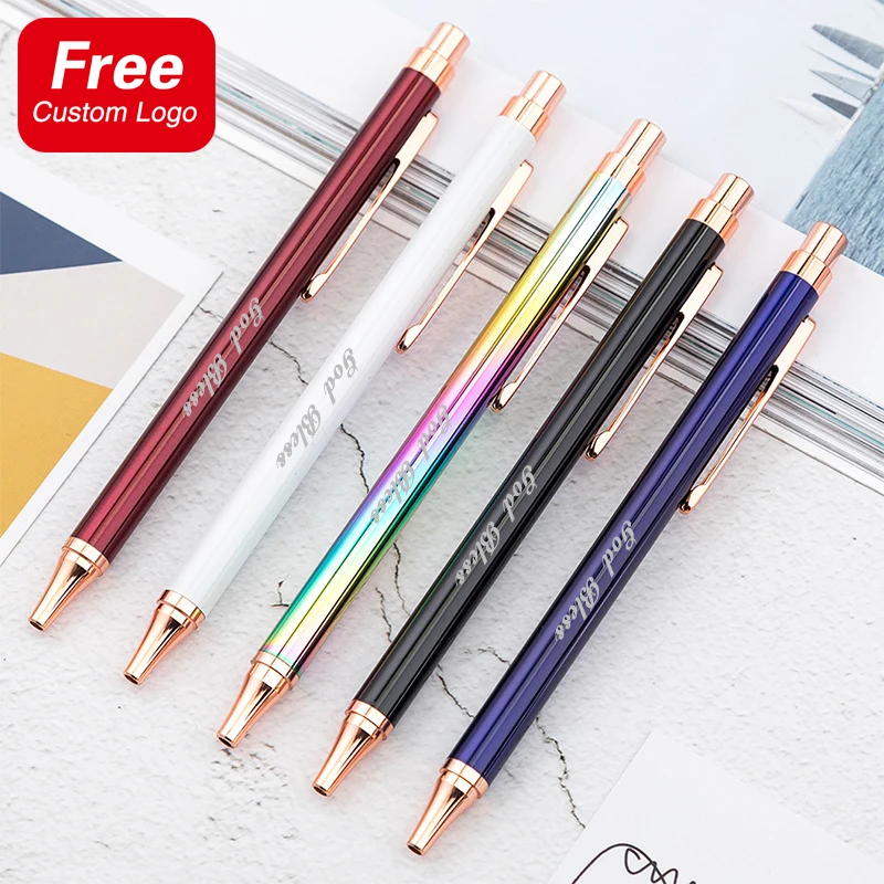 Multi Color Metal Ballpoint Pens Laser Engraving Logo  Offices Commercial Advertising Signature Pens School Stationery Wholesale multi function desk organizer metal fuselage more durable school offices stationery storage box