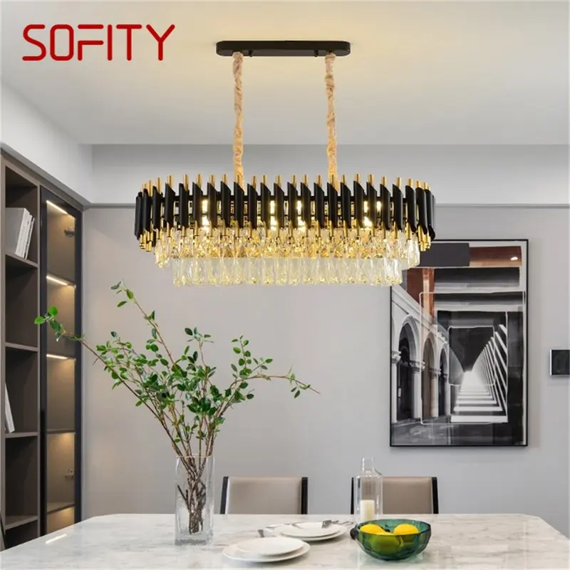 

SOFITY Black Chandelier Fixtures Postmodern Luxury Crystal Rectangle Pendant Lamp Light Home LED for Living Dining Room