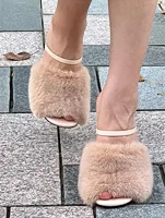 Mode femmes fourrure pantoufles Sexy Peep Toe gladiateur sandales robe pompes été femmes chaussures compensées talon étrange Mules talons hauts 5