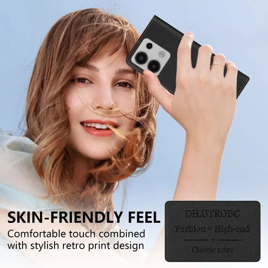Leather Wallet Case with Magnetic Card Slot and Flip Cover