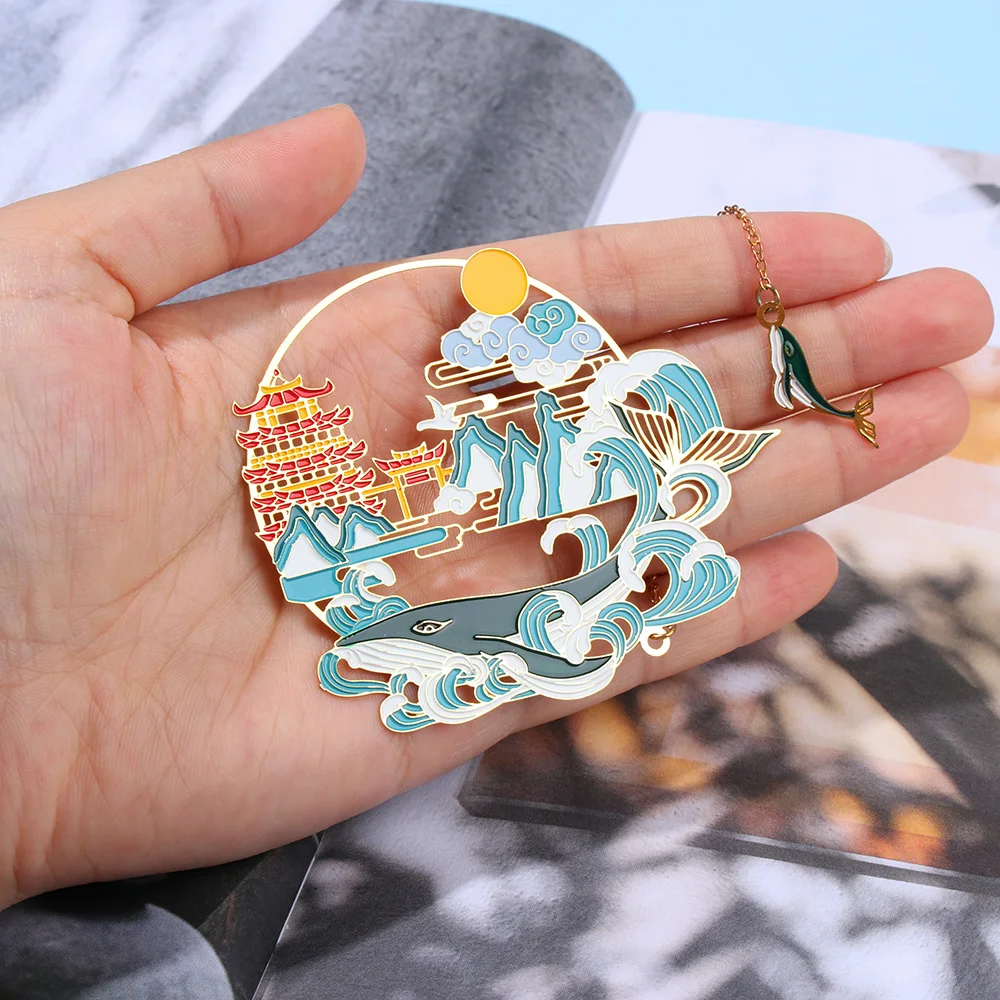 Chinese Style Calligraphy Painting Bookmark Group Fan Book Clip Pagination Mark Metal Tassel Stationery School Office Supplies - 3