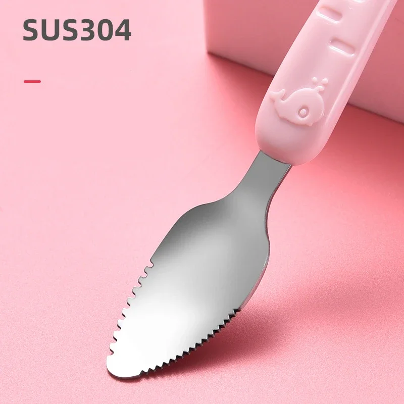 Baby Fruit Double-Head Mud Scraper 304 Stainless Steel Silicone Soft Spoon Spoon Edible Grade Baby with Storage Box Mud Scraper silicone feeding spoon silicone cutlery set baby cutlery silicone fruit feeder