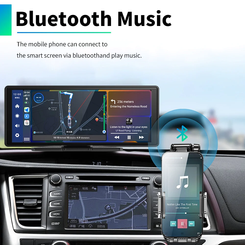 10.26 Inch Portable Wireless Carplay Screen 4K Dual Rear Reversing Camera Car Radio DVR MP5 Multimedia Video Player Android Auto