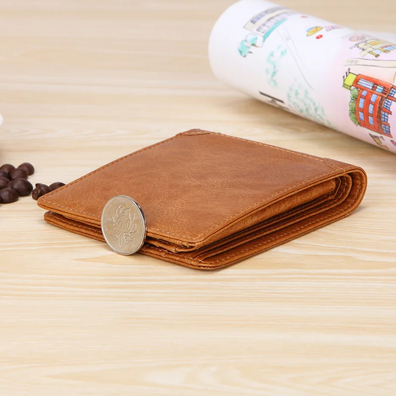 New style vintage oil wax leather wallet men's short rfid anti-magnetic anti-theft cowhide wallet