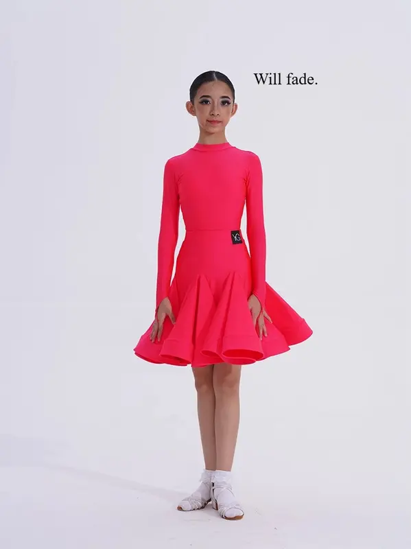 Girls Latin Dance Competition Clothing Glossy Fabric Long Sleeves Dance Dress Kids Cha Rumba Dance Practice Training Wear - Image 9