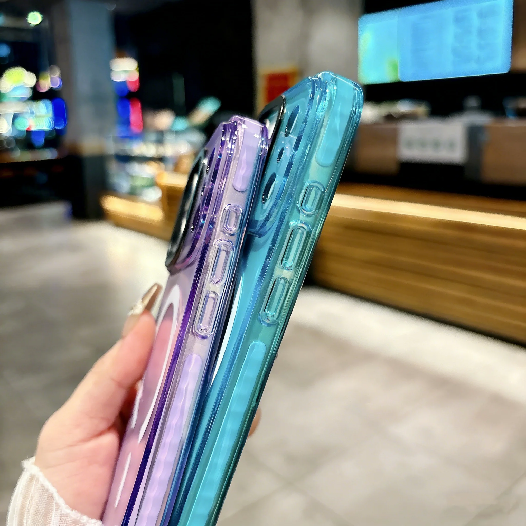 Vibrant Neon Transparent Crystal Phone Case with Magnetic Protector Cover
