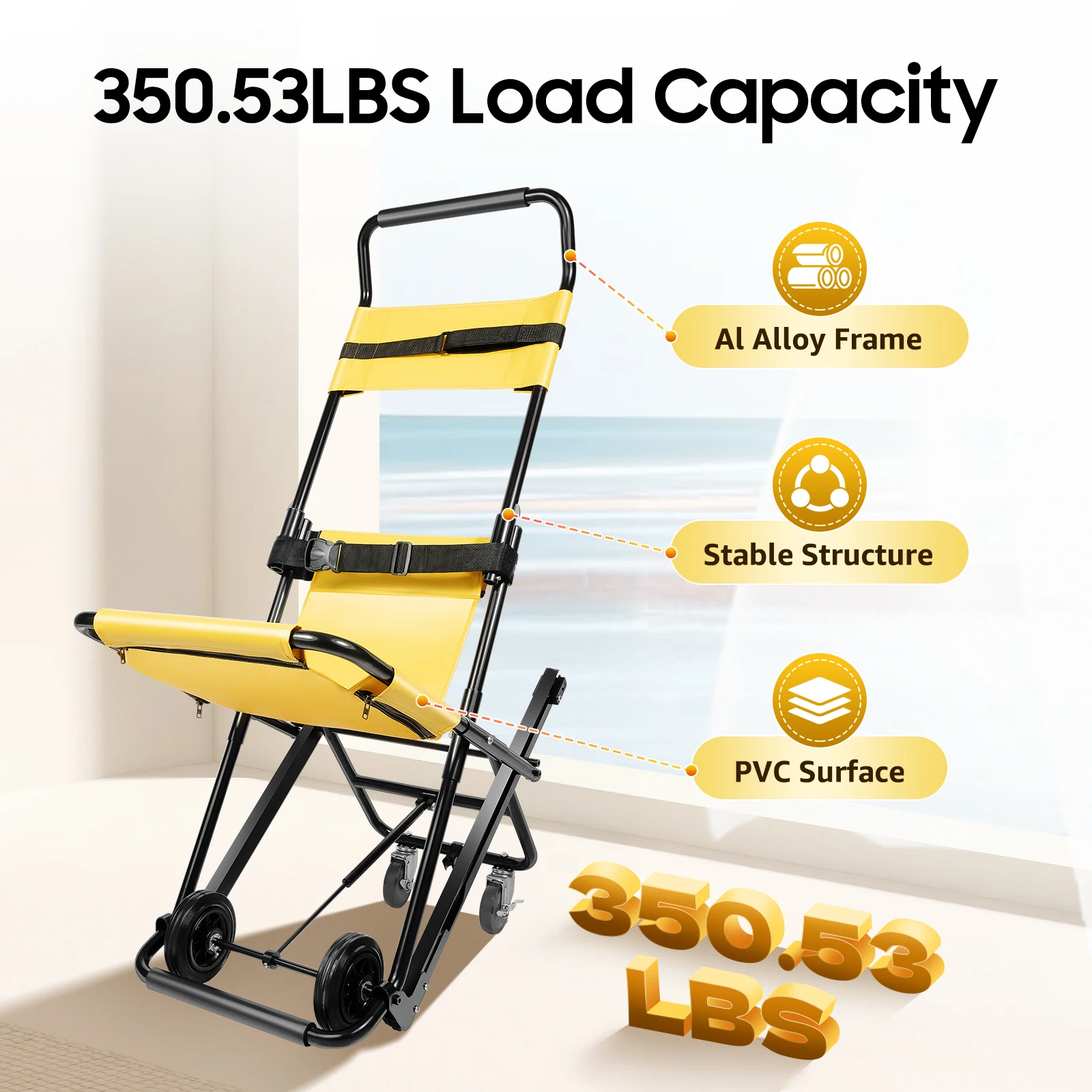 Manual Transport Stair Chair 350LB Foldable Emergency Stair Chair Portable Folding Stretcher Chair for Elderly Disabled