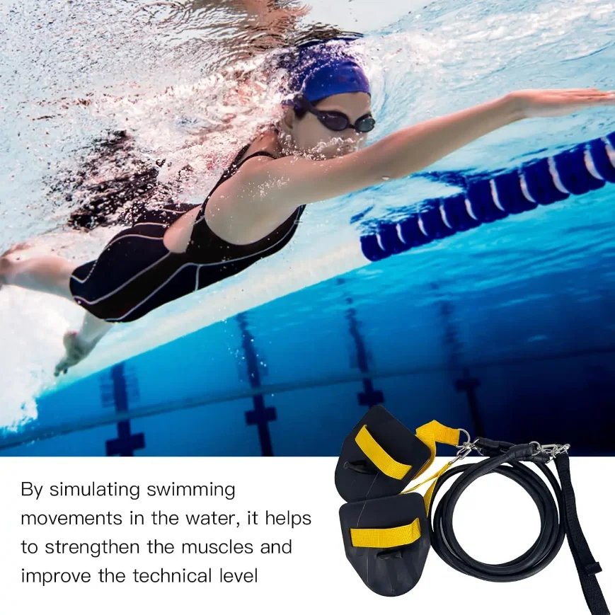 Schwimm-Widerstandsband-Set mit Handgriffen und Paddeln, Trainingsbänder für Männer und Frauen, 1,2 m langes Stretchseil_voghion.com