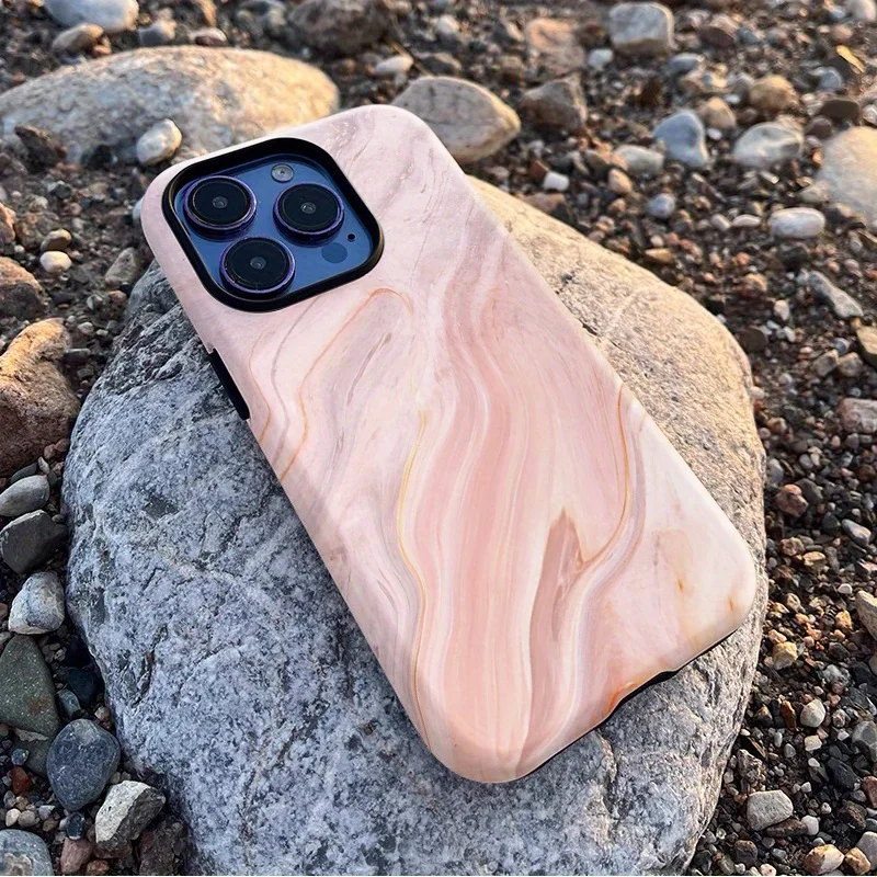 Luxury Pink Marble Pattern Dual-Layer Phone Case