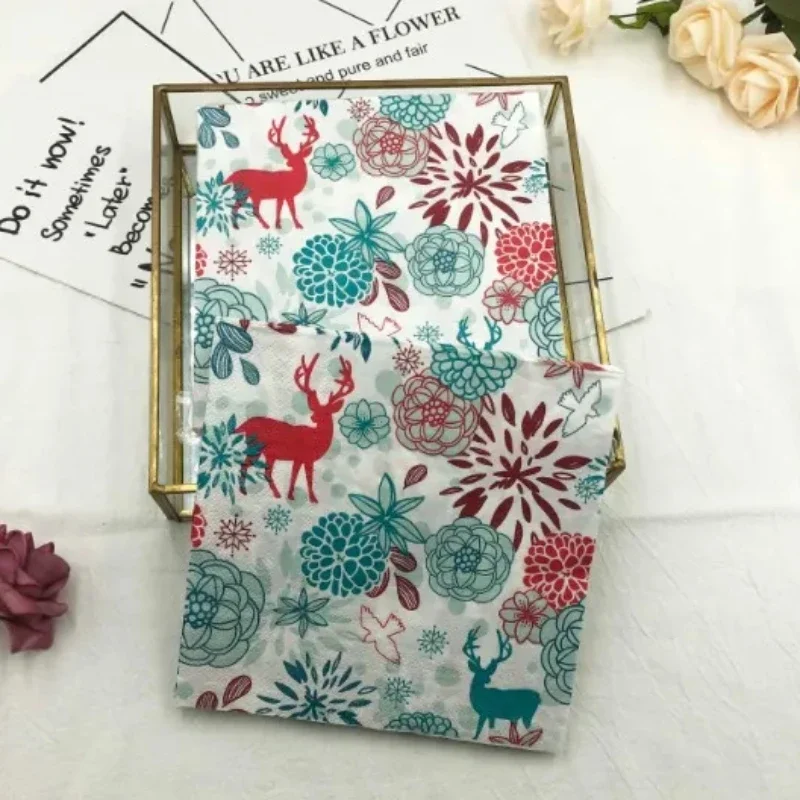 20pcs/Pac Colorful Napkins Christmas Moose Fireworks Table Mouth Cloth Paper Napkins Holiday Party Square Paper 33cm
