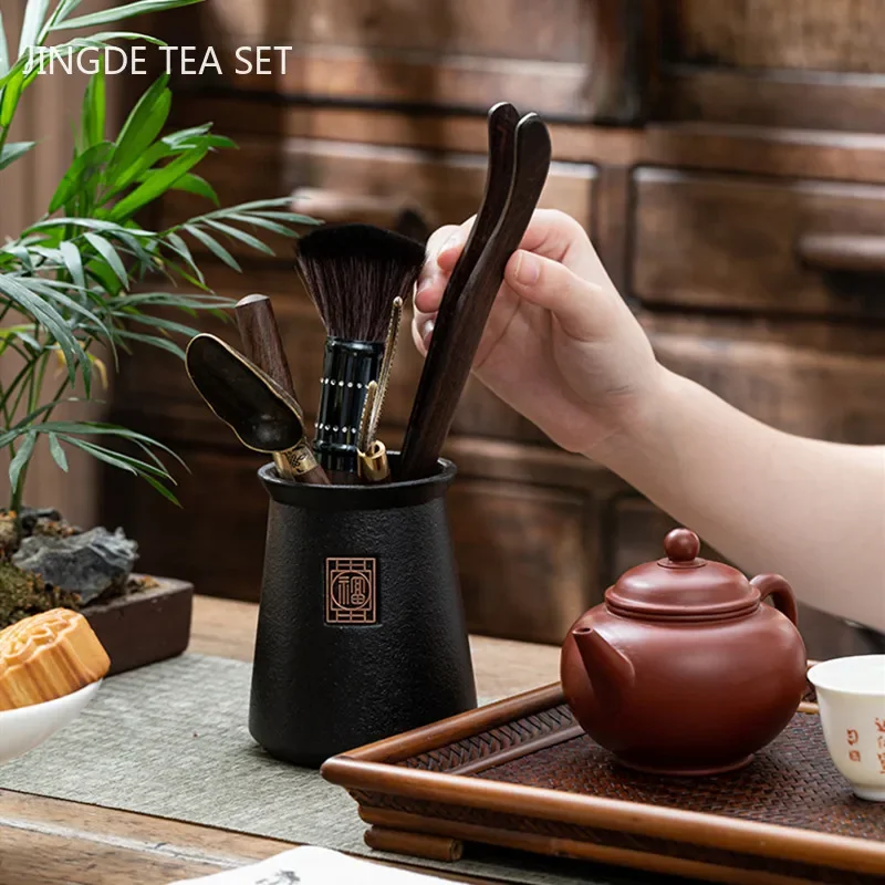 Chinese Style Tea Making Tools Tea Ceremony Six Gentleman Set Table Purple Clay Cans Ebony Combination Tea Accessories