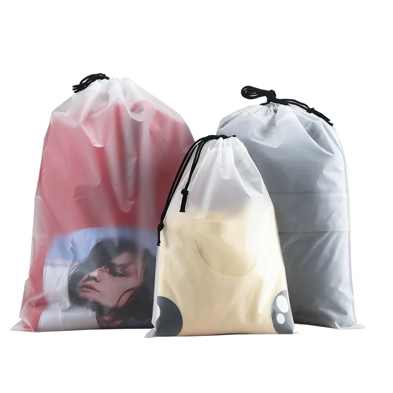 50 PCS Clear Plastic Frosted Drawstring Gift Bag Set Shoes Clothes Cosmetics Storage Bag Customizable Printing Company Logo 6