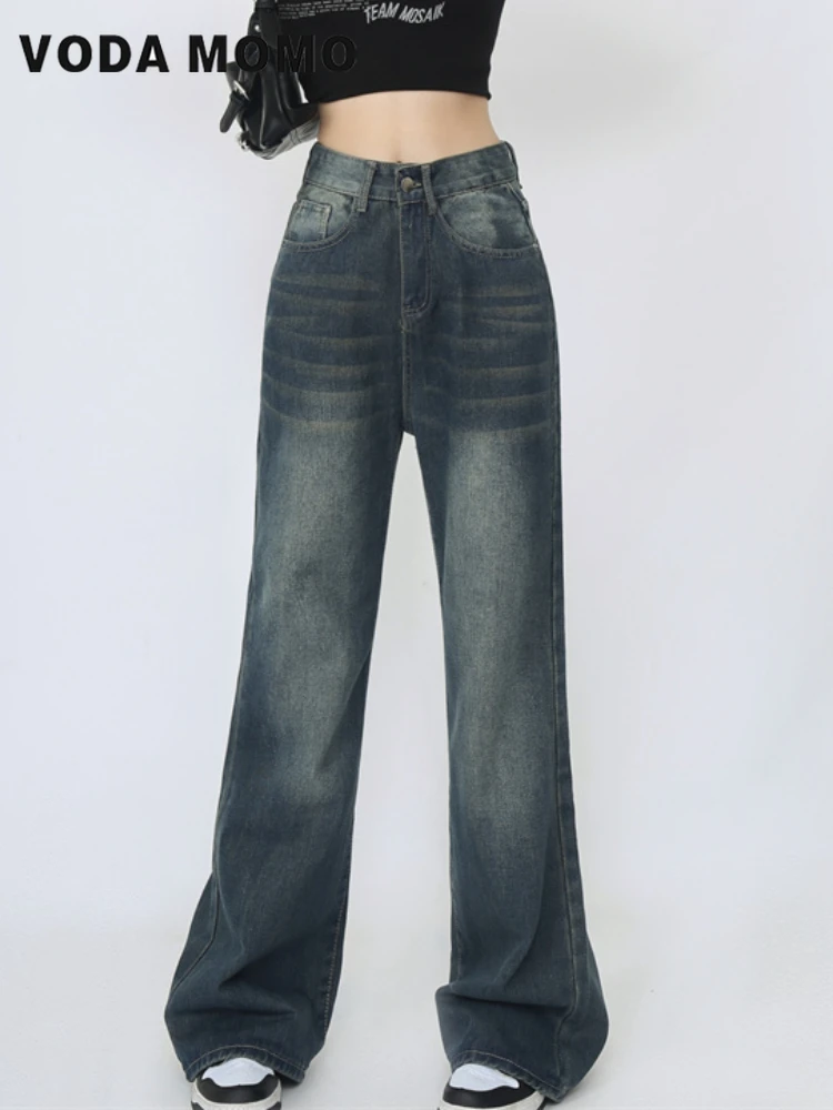 Pantaloni Lavati Vintage Estivi Jeans A Vita Alta Pantaloni A Gamba Larga Dimagranti Pantaloni Dritti Pantaloni Donna Moda Americana Streetwear