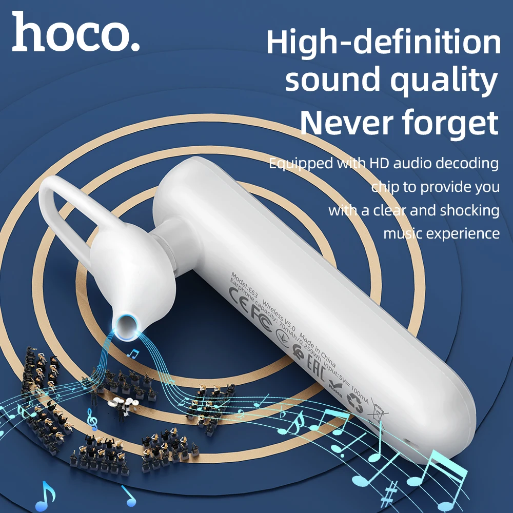 HOCO Mini Bluetooth 5.0 Wireless Headset Earbuds Earpiece Mic Mini Handsfree Earphones 24Hrs Headphones For iPhone 13 12 bluetooth headset
