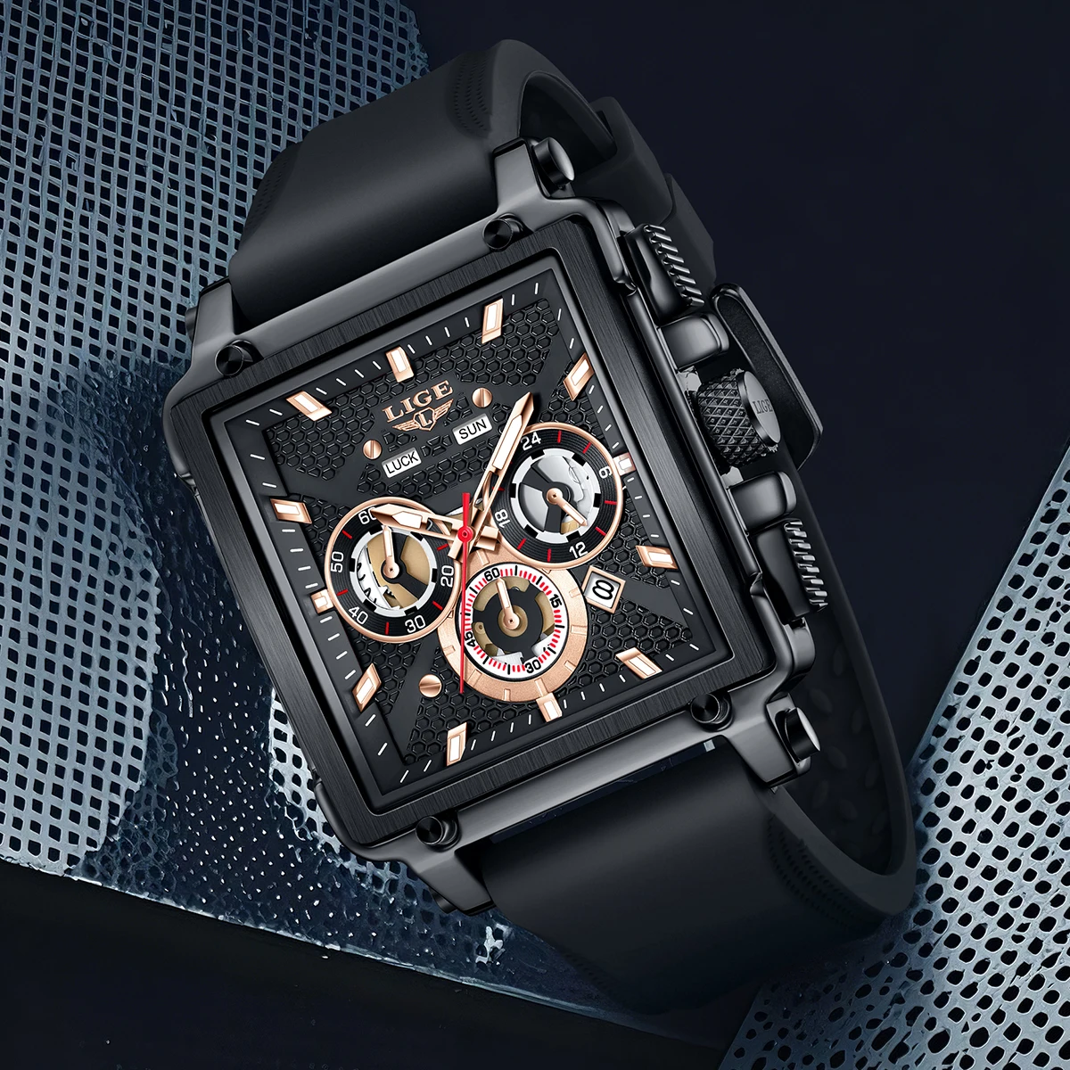 LIGE New Black Silicone Waterproof Watches Men Classic Business Sports Date Men's Quartz Wristwatch fashion Square Watch For Men