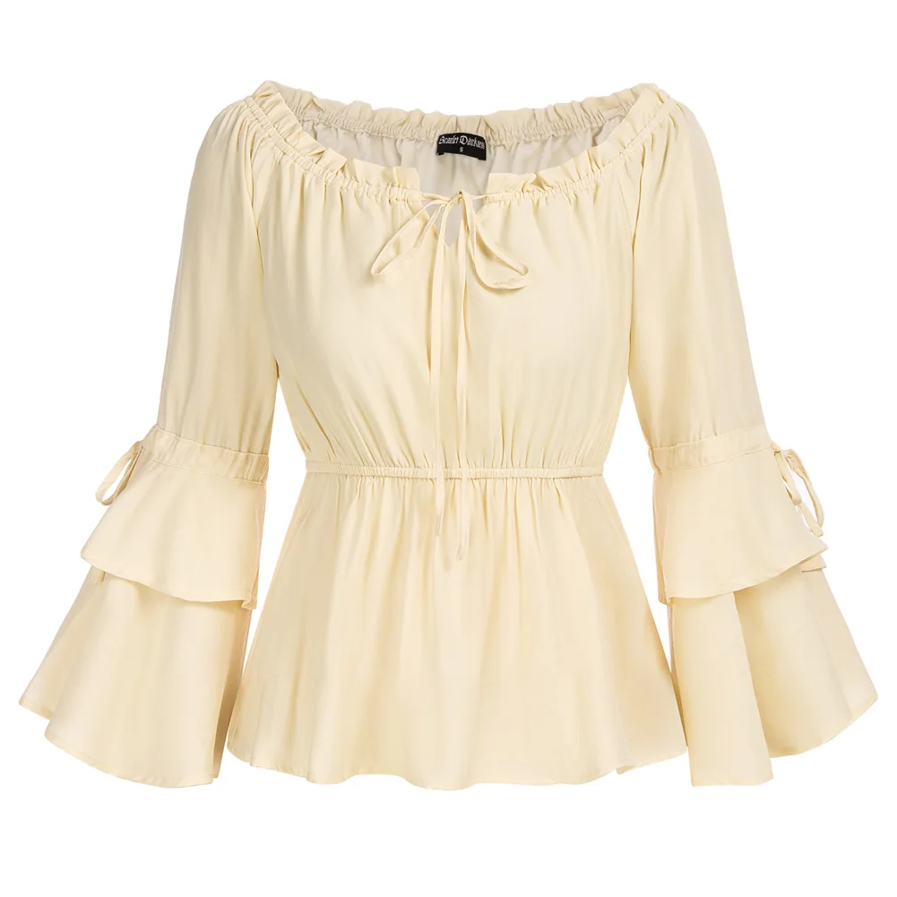 

SD Women Renaissance Off Shoulder Tops 3/4 Sleeve Elastic Waist A-Line Tops
