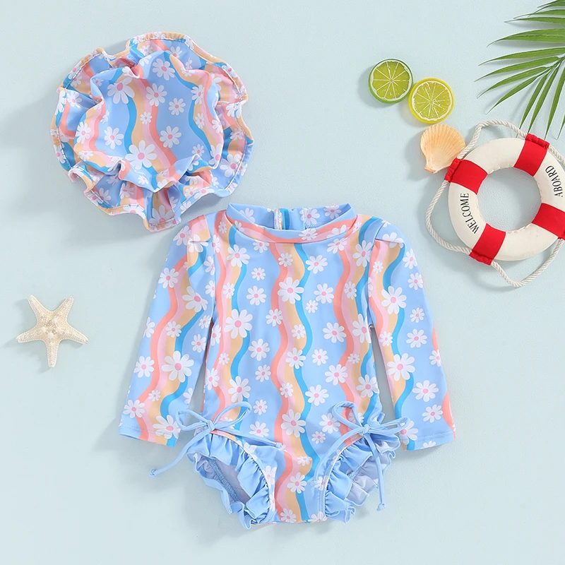 

Toddler Baby Girl Cute Rash Guard Gradient Color Long Sleeve Zipper Swimsuits Summer Beach Bathing Suits