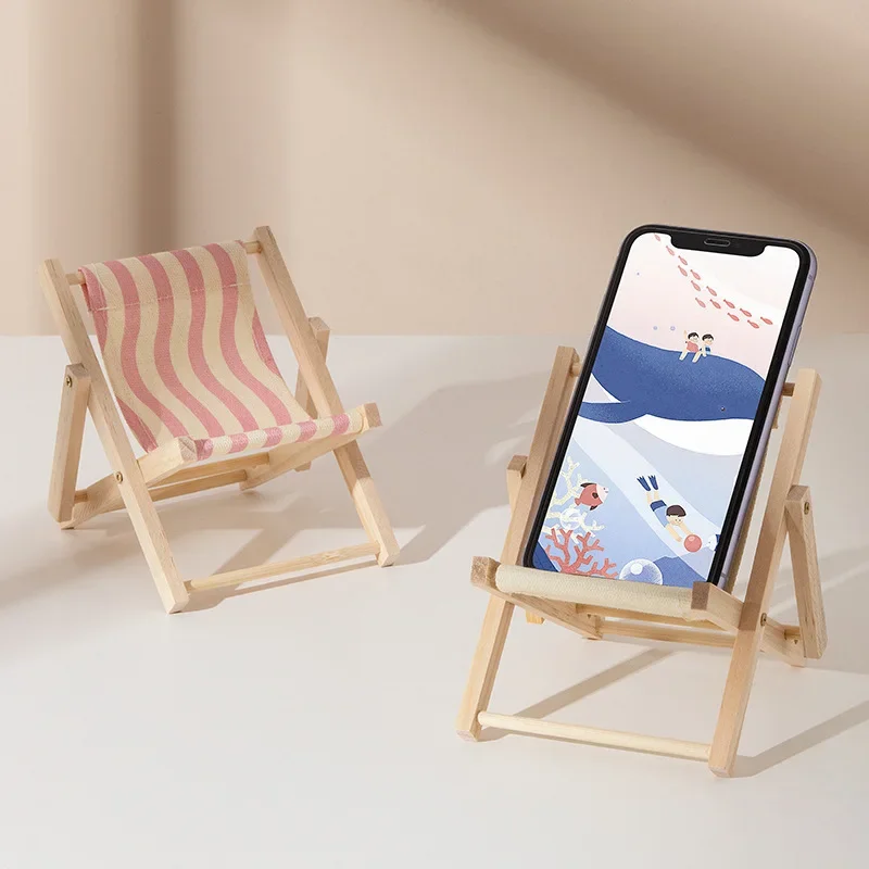 Novelty Beach Chair Phone Holder Foldable Phone Stand Holder Desk Organizer Wooden Tablet Kawaii Office Accessories