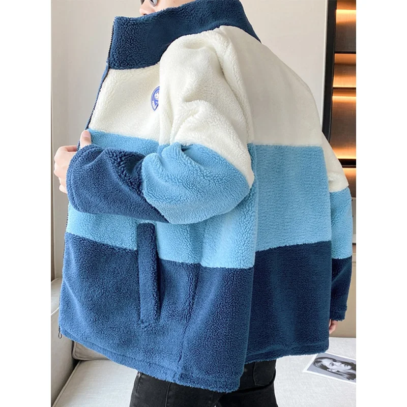 

Fashion Patchwork Stand Collar Coat Thick Warm Coat Plus Size 8xl 2022 New Men's Winter Warm Coat Wool Parka